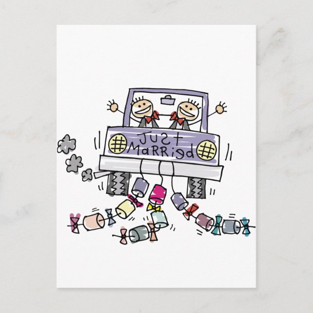 Gay Wedding Just Married Ankündigungspostkarte (Vorderseite)