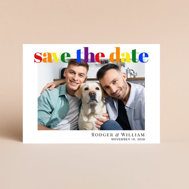 Gay Wedding Rainbow Foto Save the Date (Upload a photo reflecting the love and joy of your engagement and upcoming wedding day)