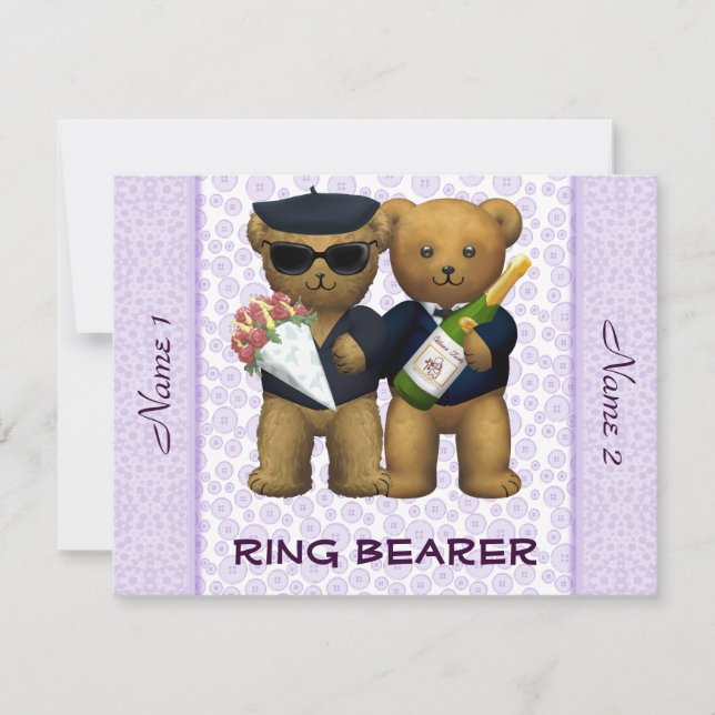 Gay Wedding - Ring Bearer - Teddy Bears lilac Einladung (Vorderseite)