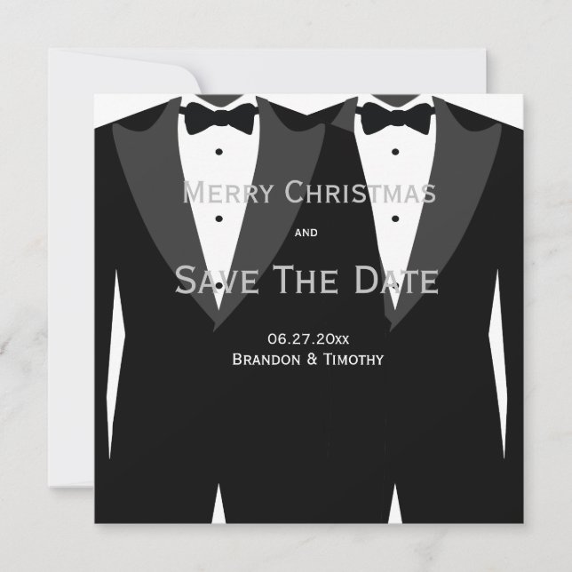 Gay Wedding Silver Save the Date Weihnachtskarten (Vorderseite)