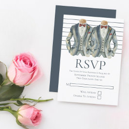 Gay Wedding Two Grooms in Anzügen und Bow Krawatte RSVP Karte