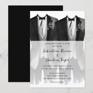 Gay Wedding Two Grooms in Anzügen und Krawatte Einladung