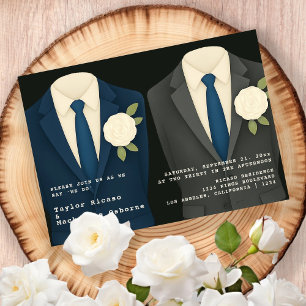 Gay Wedding Two Grooms in Anzügen und Krawatte Einladung