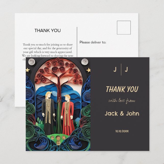 Gay Wedding Vielen Dank Postkarte (Vorne/Hinten)
