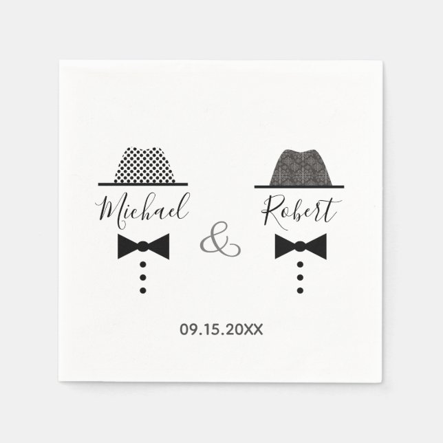 Gay Wedding Vintag elegant Schwarz und Weiß Serviette (Vorderseite)