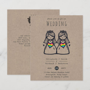 Gay Women Wedding Cartoon Spaß handgezeichnet