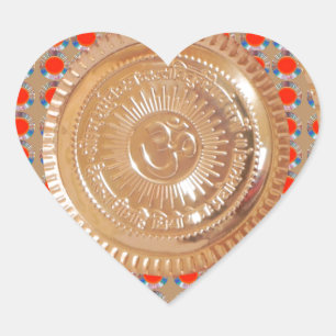 GAYATRI Mantra n OmMantra Symbol Embossed GOLD Herz-Aufkleber
