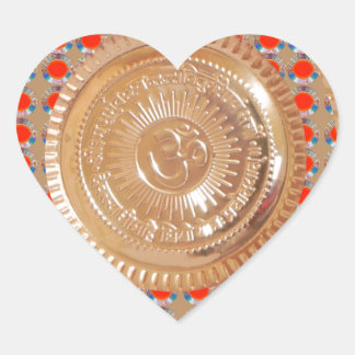 GAYATRI Mantra n OmMantra Symbol Embossed GOLD Herz-Aufkleber