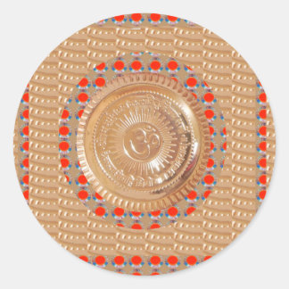 GAYATRI Mantra n OmMantra Symbol Embossed GOLD Runder Aufkleber