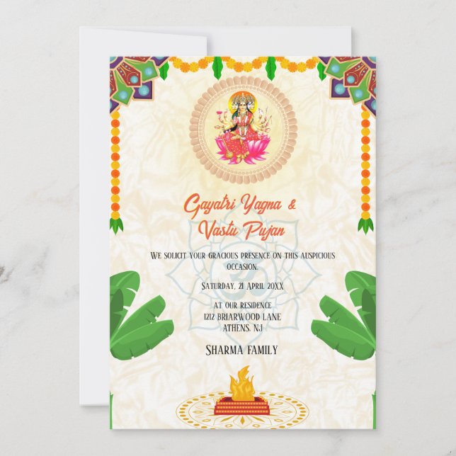 Gayatri Yagna Vastu Pujan Hindu Indiu Einladung (Vorderseite)