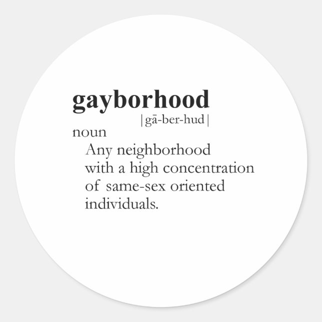 GAYBORHOOD / GAY SLANG T - SHIRT RUNDER AUFKLEBER (Vorderseite)