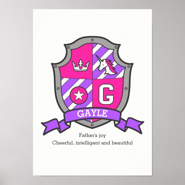Gayle Name bedeutet Unicorletter-G-Wappen-Plakat Poster (Vorne)