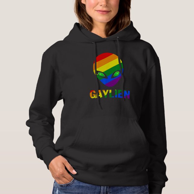 Gaylien Gay Alien Pride LBGT Rainbow UFO Flag Gayl Hoodie (Vorderseite)