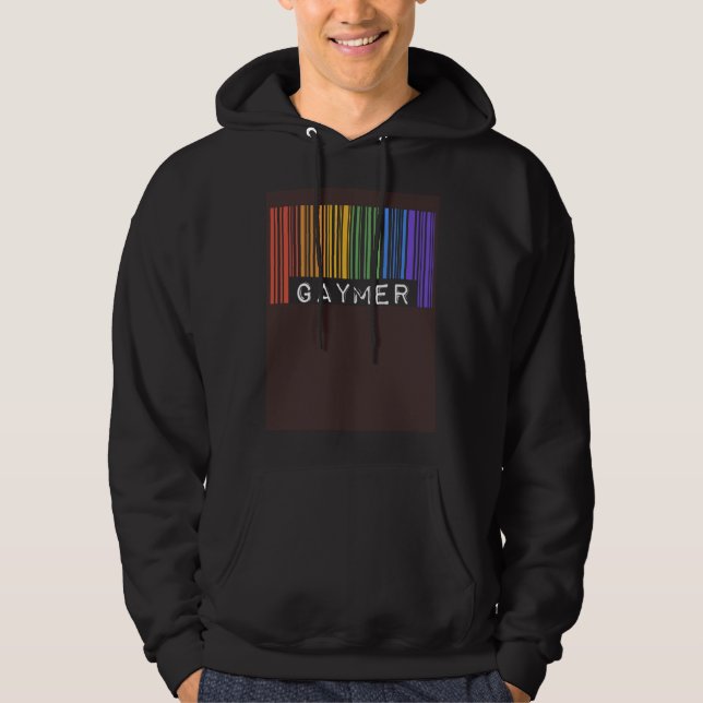 Gaymer Gay Pride Flag Barcode Video Games Nerd Gam Hoodie (Vorderseite)