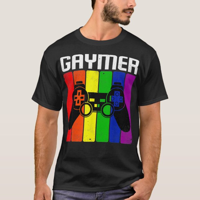Gaymer Gay Pride Rainbow Flag Proud LGBTQ Cool LGB T-Shirt (Vorderseite)