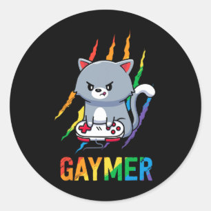 Gaymer Lgbt Katze Pride Shirt Regenbogen Videospie Runder Aufkleber