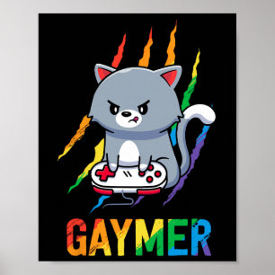 Gaymer Lgbt Katzen Stolz Shirt Regenbogen Videospi Poster