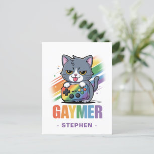 Gaymer - Rainbow Gaming Cat mit Konsole   LGBTQ 2 Postkarte