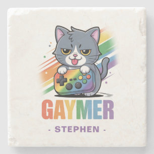 Gaymer - Rainbow Gaming Cat mit Konsole LGBTQ 2 Steinuntersetzer