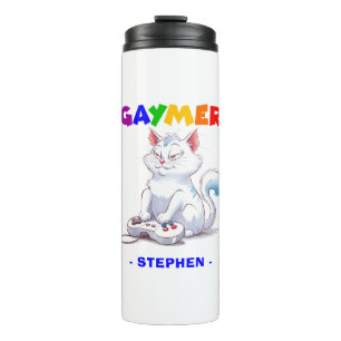Gaymer - Rainbow Gaming Cat mit Konsole   LGBTQ Thermosbecher