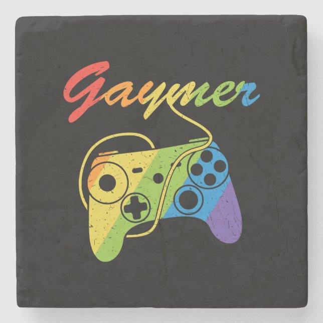 Gaymer | Rainbow Video Game Controller | Gaming Steinuntersetzer (Vorderseite)