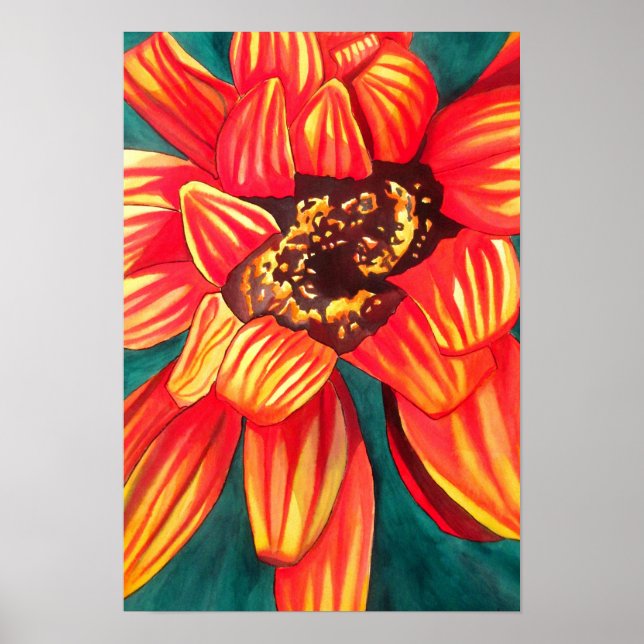 Gazania South African Blume Aquarellkunst Poster (Vorne)