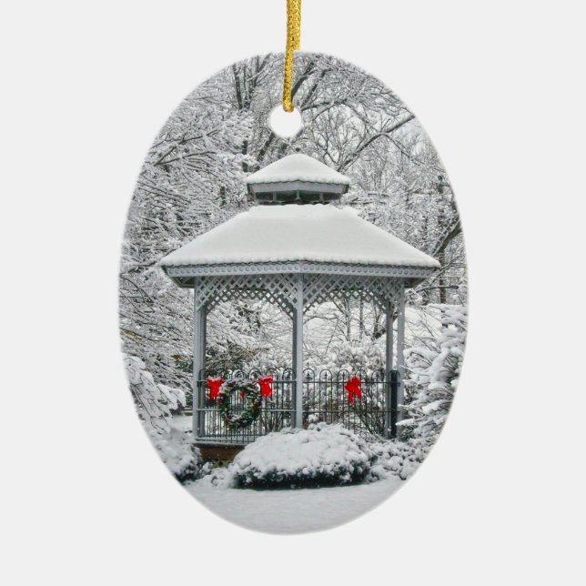 Gazebo im Schnee Keramik Ornament (Vorne)
