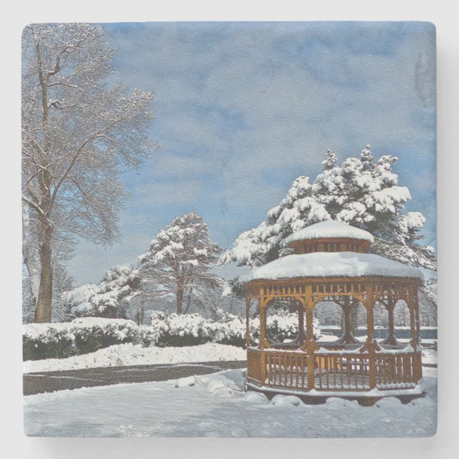"GAZEBO IM SCHNEE" STEINUNTERSETZER (Vorderseite)