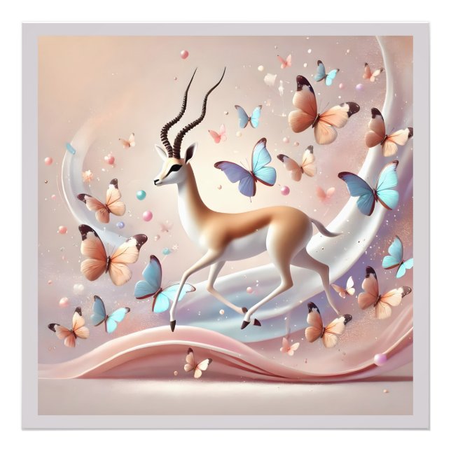 Gazelle and Butterflies Fantasy Art Fotodruck (Vorne)