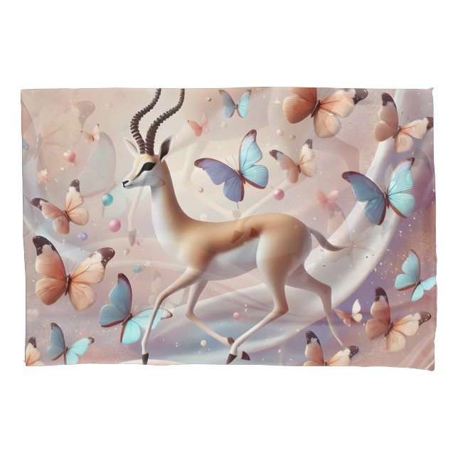 Gazelle and Butterflies Fantasy Art Kissenbezug (Vorderseite)