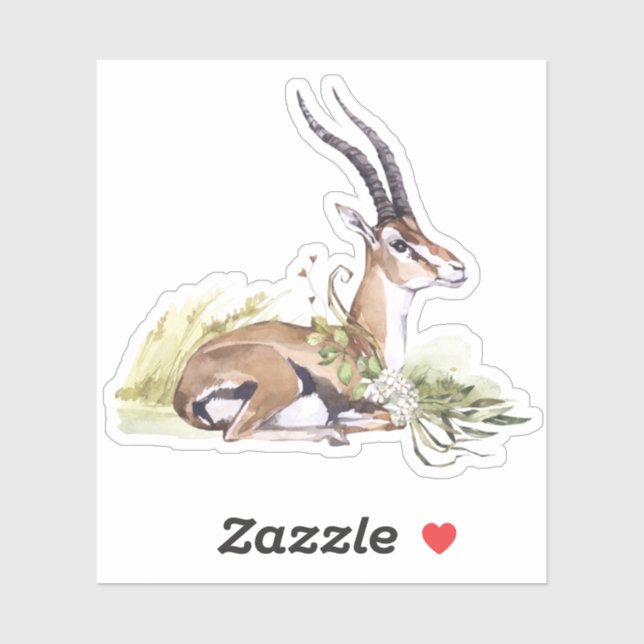 Gazelle Aquarelle Avec Autocollant Fleur Blanche (Feuille)