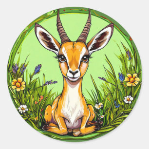Gazelle auf Blütenwiese Tierliebhaber-Geschenk Runder Aufkleber