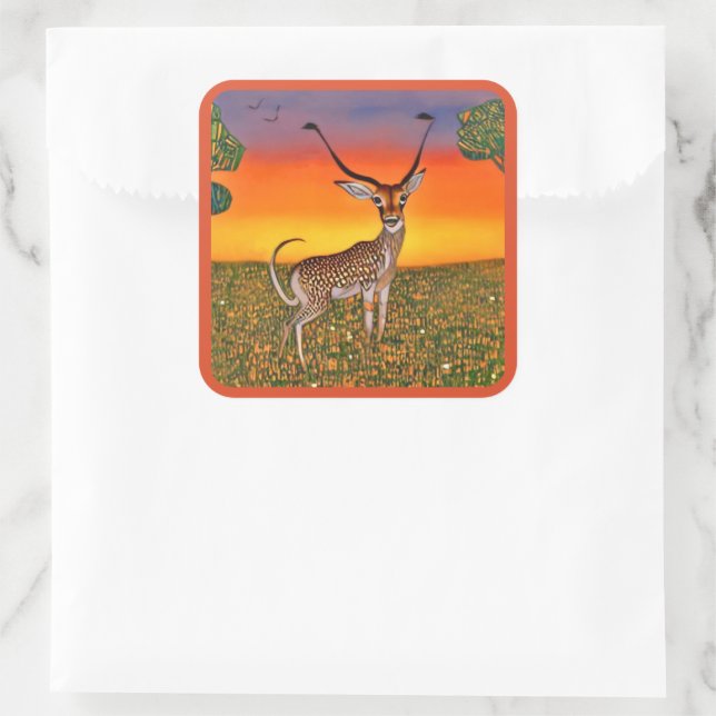 Gazelle bei Dämmerung Quadratischer Aufkleber (Tasche)
