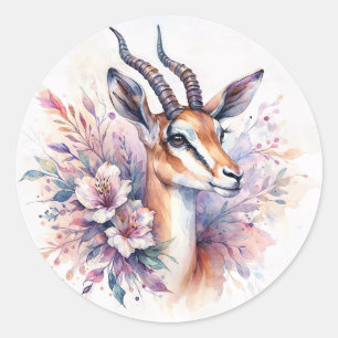 Gazelle Floral Aquarell Runder Aufkleber