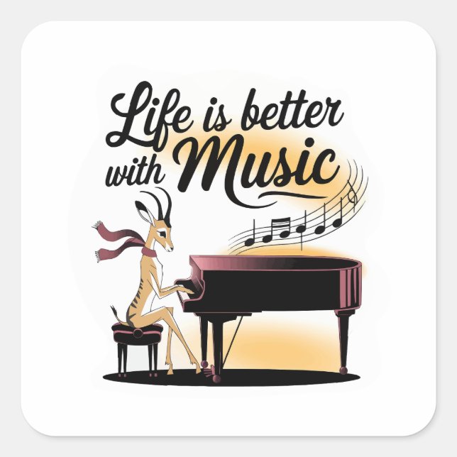 gazelle piano quadratischer aufkleber (Vorderseite)