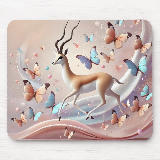 Gazelle und Schmetterlinge Fantasy-Kunst Mousepad (Vorne)