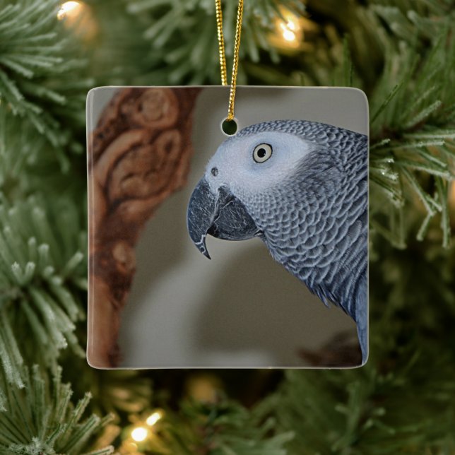 Gazing Congo African Gray Parrot Keramikornament (Baum)