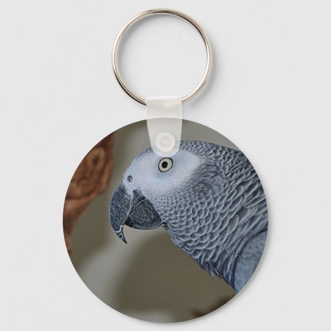 Gazing Congo African Gray Parrot Schlüsselanhänger (Vorderseite)