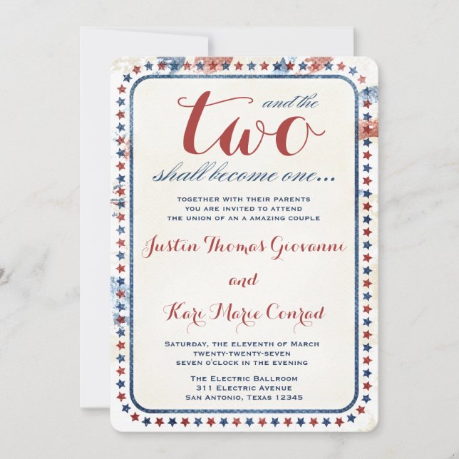 GC All American Red White Blue Hochzeit Ivitation Einladung (Vorderseite)