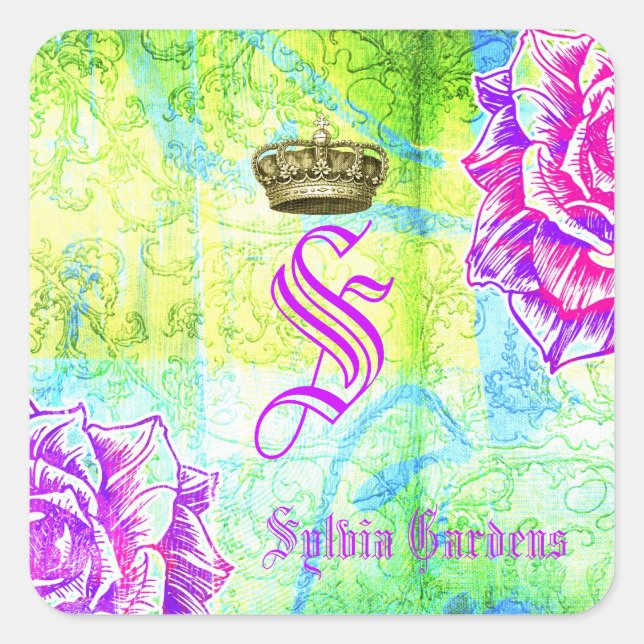 GC Cali Vibrann Garden Crown Lila Garden Blume Quadratischer Aufkleber (Vorderseite)