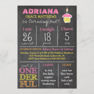 GC Einzigartiges First Birthday Chalkboard Einladung