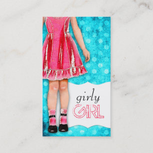 GC Girly Girl Puppe Hot Pink Türkis Punkte Visitenkarte