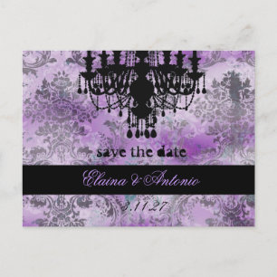 GC   Jolie Chandelier Lila Gray Damask Ankündigungspostkarte
