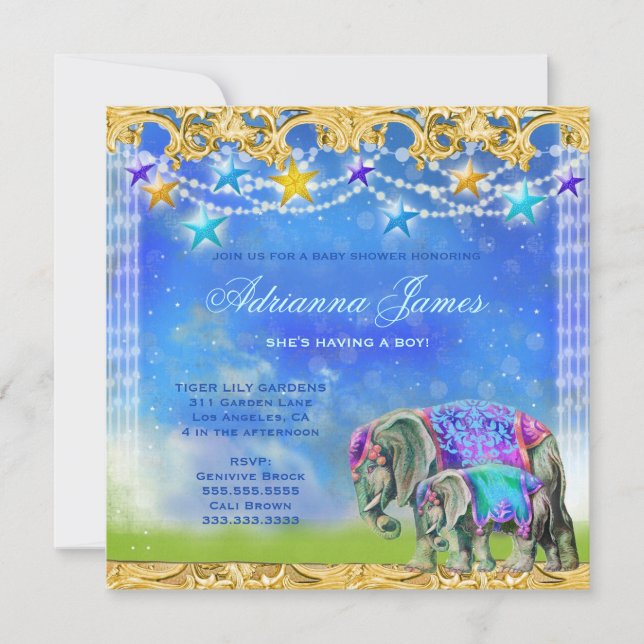 GC Magical Asian Elephant Baby Boys Einladung (Vorderseite)