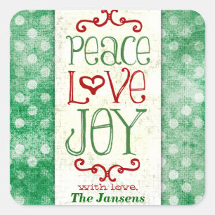 GC Peace Liebe und Joy Green Red Dots Quadratischer Aufkleber