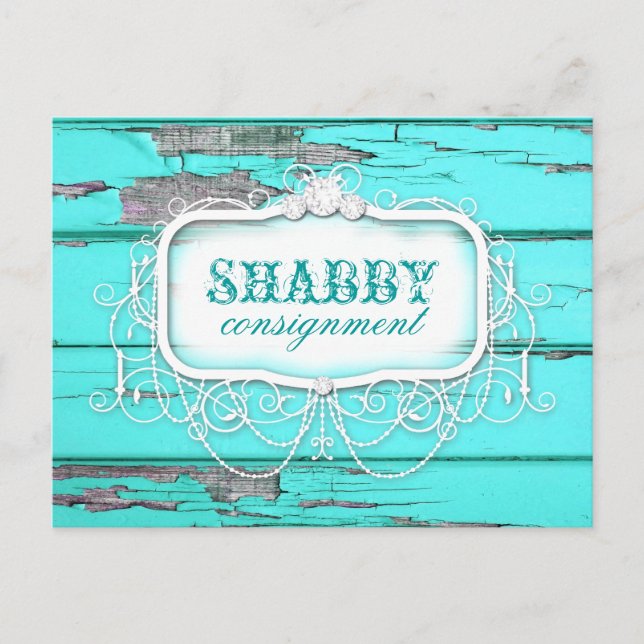 GC Shabby Vintag Aqua Wood Sticker Postkarte (Vorderseite)