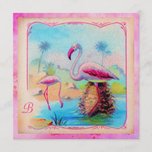 GC Vintag Flamingos Pink Gold Metallic Einladung