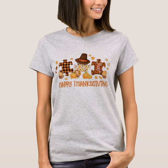gd5b Happy Thanksgiving Leopard Autismus Bewusstse T-Shirt (Vorderseite)
