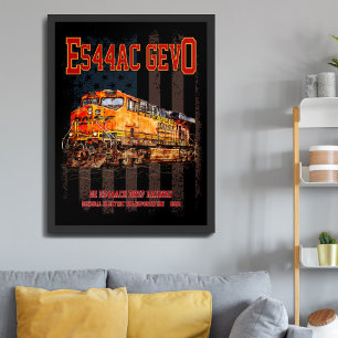 GE ES44AC GEVO Locomotive und amerikanische Flagge Poster
