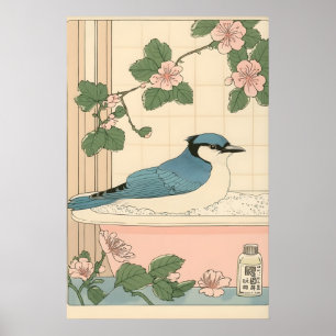 Geai bleu dans une baignoire Impression d'art de s
